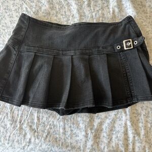 Black Pleated Micro Skort with Buckle Detail